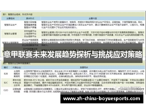 意甲联赛未来发展趋势探析与挑战应对策略